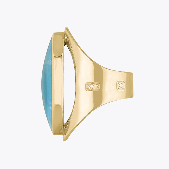 9ct Yellow Gold Turquoise Hallmark Large Oval Ring