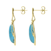 9ct Yellow Gold Turquoise Open Marquise Drop Earrings