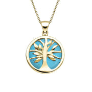 9ct Yellow Gold Turquoise Small Round Tree of Life Necklace, P3547