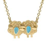 9ct Yellow Gold Turquoise Two Large Sheep Necklace, N1140.