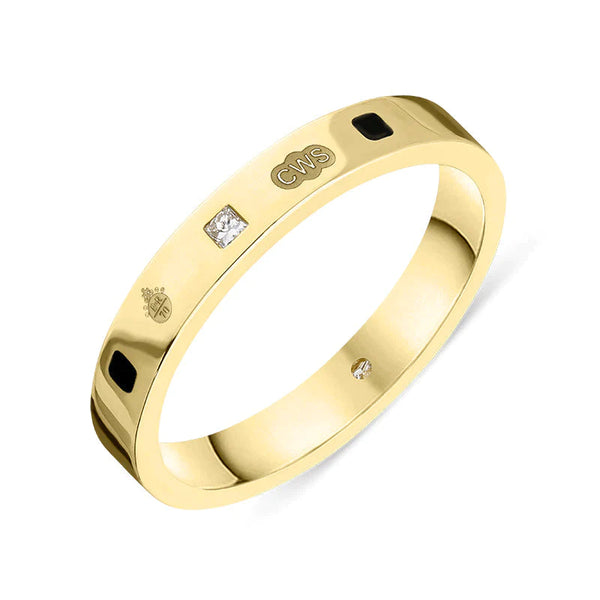 9ct Yellow Gold Whitby Jet Diamond Jubilee Hallmark Collection Princess Cut 3mm Ring, R1199_3_JFH