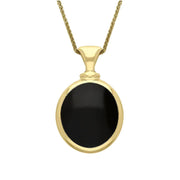 9ct Yellow Gold Whitby Jet Blue John Small Double Sided Oval Fob Necklace, P219_2.