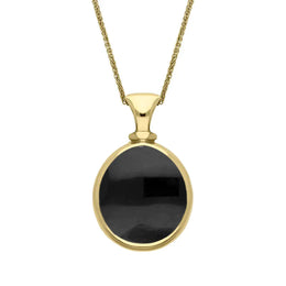 9ct Yellow Gold Whitby Jet Blue John Small Double Sided Pear Fob Necklace, P220_2.