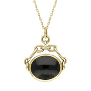 9ct Yellow Gold Whitby Jet Blue John Double Sided Swivel Fob Necklace, P209_2.