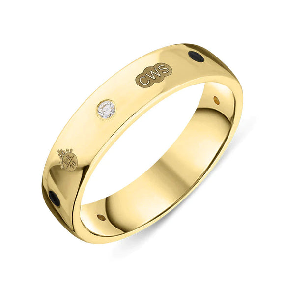 9ct Yellow Gold Whitby Jet Diamond Jubilee Hallmark Collection 5mm Ring, R1193_5_JFH