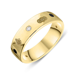 9ct Yellow Gold Whitby Jet Diamond Queen's Jubilee Hallmark 6mm Ring, R1193_6_JFH