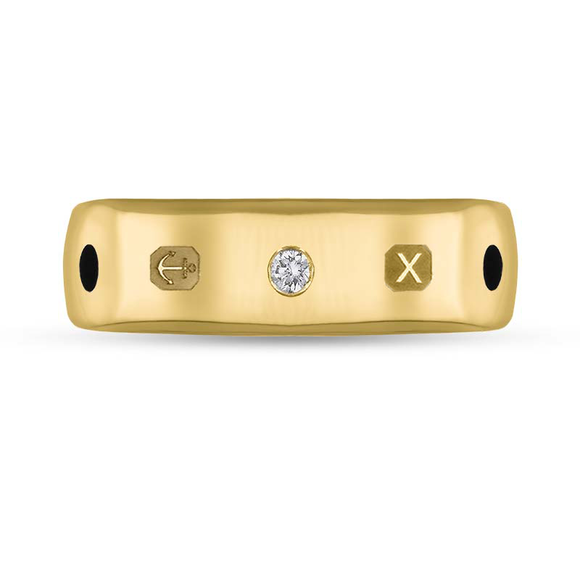 9ct Yellow Gold Whitby Jet Diamond Queen's Jubilee Hallmark 6mm Ring, R1193_6_JFH