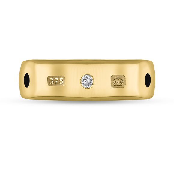 9ct Yellow Gold Whitby Jet Diamond Queen's Jubilee Hallmark 6mm Ring, R1193_6_JFH