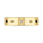 9ct Yellow Gold Whitby Jet 0.12ct Diamond Queen's Jubilee Hallmark Princess Cut 5mm Ring D