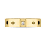 9ct Yellow Gold Whitby Jet 0.12ct Diamond Queen's Jubilee Hallmark Princess Cut 5mm Ring D