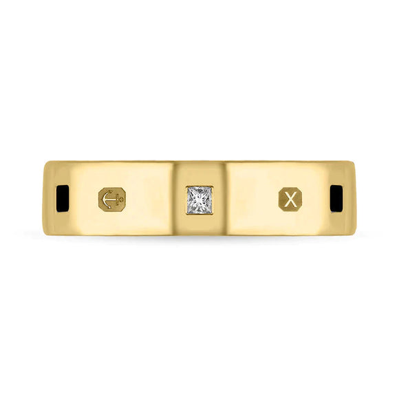 9ct Yellow Gold Whitby Jet 0.12ct Diamond Queen's Jubilee Hallmark Princess Cut 5mm Ring D