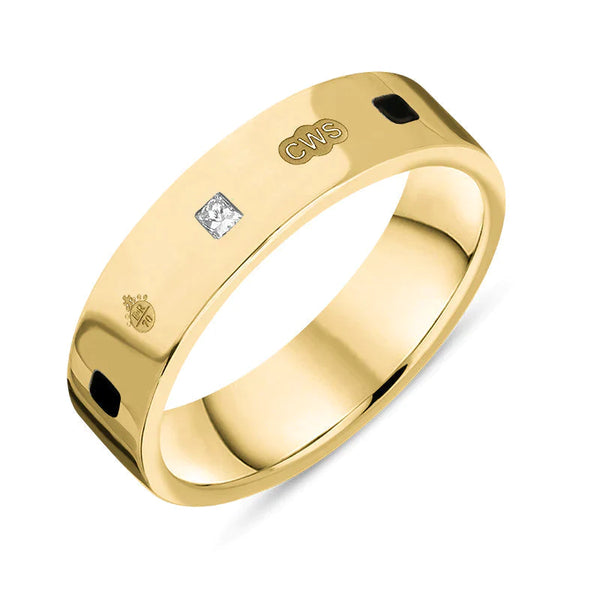 9ct Yellow Gold Whitby Jet Diamond Jubilee Hallmark Collection Princess Cut 5mm ring, R1199_5_JFH