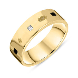 9ct Yellow Gold Whitby Jet Diamond Jubilee Hallmark Collection Princess Cut 6mm ring, R1199_6_JFH