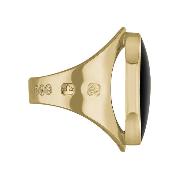 9ct Yellow Gold Whitby Jet Hallmark Medium Oval Ring