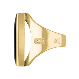 9ct Yellow Gold Whitby Jet Hallmark Medium Square Ring