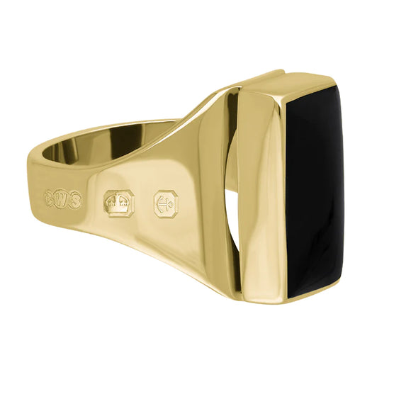 9ct Yellow Gold Whitby Jet Hallmark Small Oblong Ring