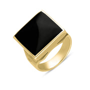 9ct Yellow Gold Whitby Jet Hallmark Small Square Ring, R603_FH.