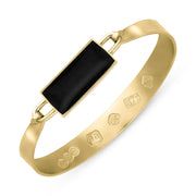 9ct Yellow Gold Whitby Jet Hallmark Wide Oblong Bangle, B030_FH