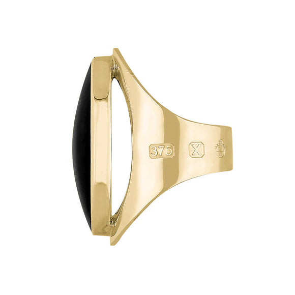 9ct Yellow Gold Whitby Jet Queen's Jubilee Hallmark Large Oval Ring D