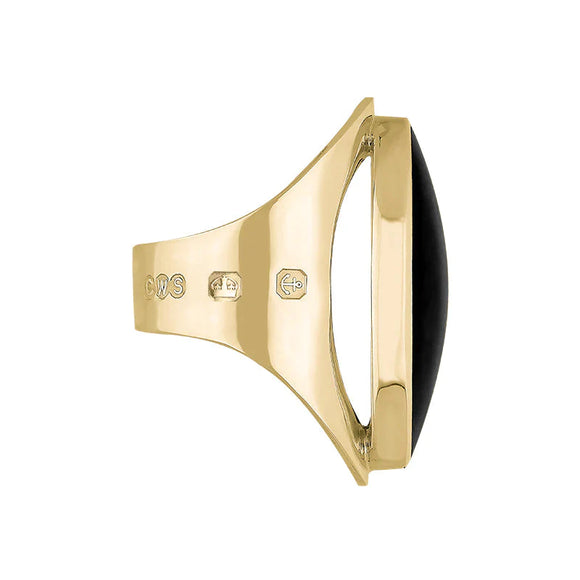 9ct Yellow Gold Whitby Jet Queen's Jubilee Hallmark Large Oval Ring D