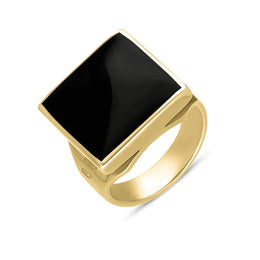 9ct Yellow Gold Whitby Jet Jubilee Hallmark Collection Small Square Ring, R603_JFH.