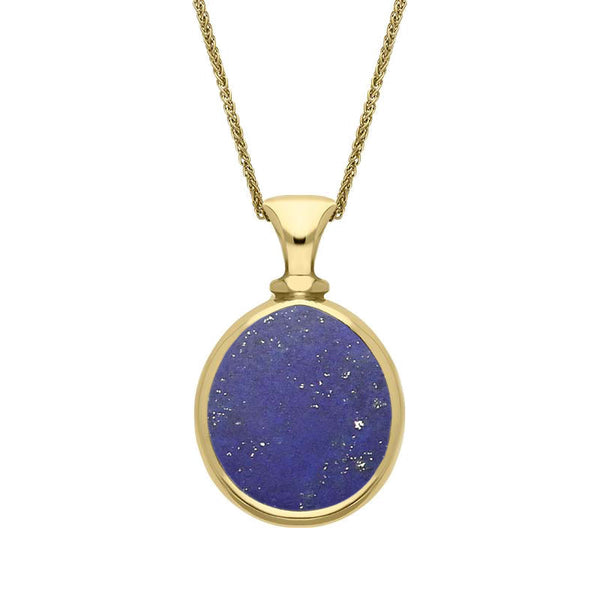 9ct Yellow Gold Whitby Jet Lapis Lazuli Small Double Sided Pear Fob Necklace, P220.