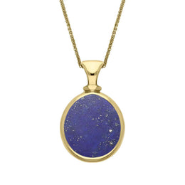 9ct Yellow Gold Whitby Jet Lapis Lazuli Small Double Sided Pear Fob Necklace, P220.