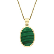 9ct Yellow Gold Whitby Jet Malachite Small Double Sided Fob Necklace, P832.