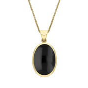 9ct Yellow Gold Whitby Jet Malachite Small Double Sided Fob Necklace, P832_2.