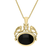 9ct Yellow Gold Whitby Jet Mother Of Pearl Double Sided Oval Swivel Fob Necklace, P104_4_2.