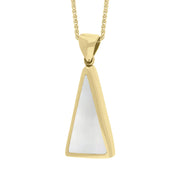 9ct Yellow Gold Whitby Jet Mother Of Pearl Small Double Sided Triangular Fob Necklace, P834_3.