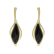 9ct Yellow Gold Whitby Jet Open Marquise Drop Earrings, E2437