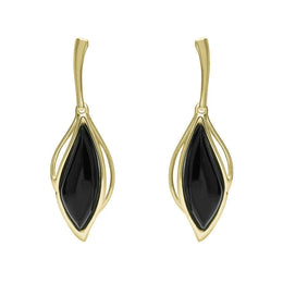 9ct Yellow Gold Whitby Jet Open Marquise Drop Earrings, E2437