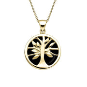 9ct Yellow Gold Whitby Jet Small Round Tree of Life Necklace, P3547
