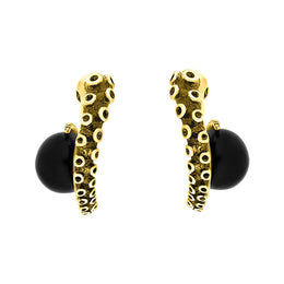 9ct Yellow Gold Whitby Jet Tentacle Hoop Earrings, E2462.