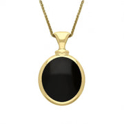 9ct Yellow Gold Whitby Jet Turquoise Small Double Sided Oval Fob Necklace, P219_2.