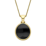 9ct Yellow Gold Whitby Jet Turquoise Small Double Sided Pear Fob Necklace, P220_2.