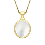 9ct Yellow Gold Whitby Jet White Mother Of Pearl Small Double Sided Oval Fob Necklace, P219_2.