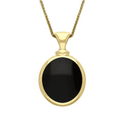 9ct Yellow Gold Whitby Jet White Mother Of Pearl Small Double Sided Oval Fob Necklace, P219.