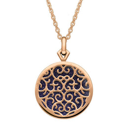 9ct Rose Gold Blue Goldstone Flore Filigree Necklace P2339C
