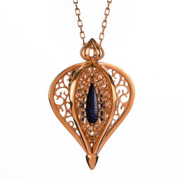 9ct Rose Gold Blue Goldstone Flore Filigree Small Necklace P2338C