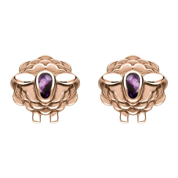 9ct Rose Gold Blue John Sheep Stud Earrings, E2530.