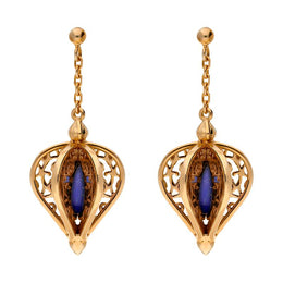 9ct Rose Gold Lapis Lazuli Flore Filigree Drop Earrings E1781