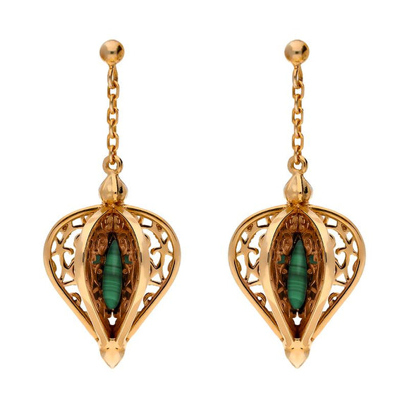 9ct Rose Gold Malachite Flore Filigree Drop Earrings E1781