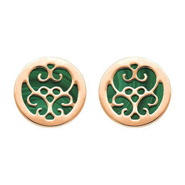 9ct Rose Gold Malachite Flore Filigree Stud Earrings, E1782