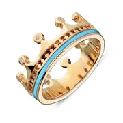 9ct Rose Gold Turquoise Diamond Tiara Patterned Band Ring. R1222.