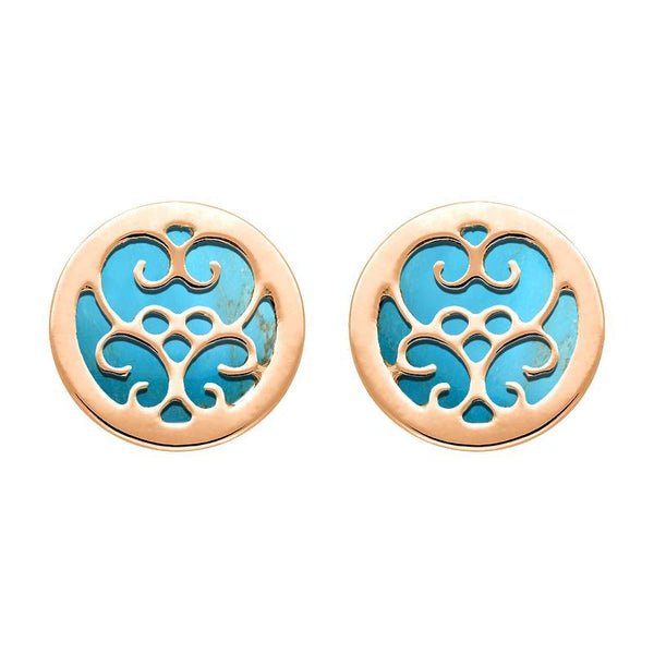9ct Rose Gold Turquoise Flore Filigree Earrings, E1782