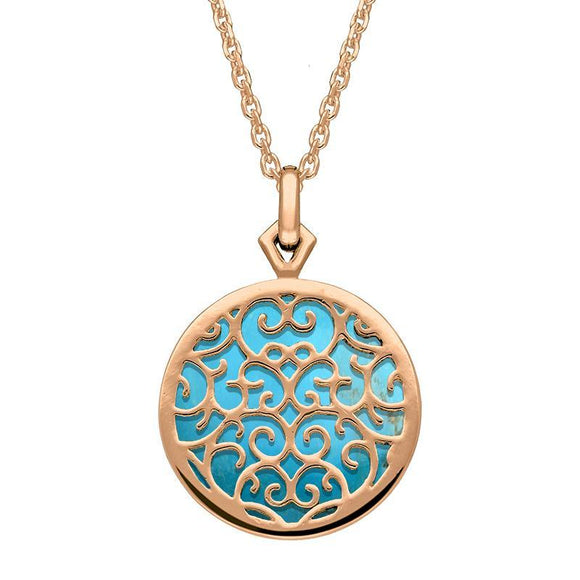 9ct Rose Gold Turquoise Flore Filigree Necklace P2339C