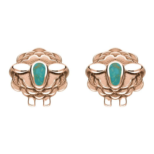 9ct Rose Gold Turquoise Sheep Stud Earrings, E2530.