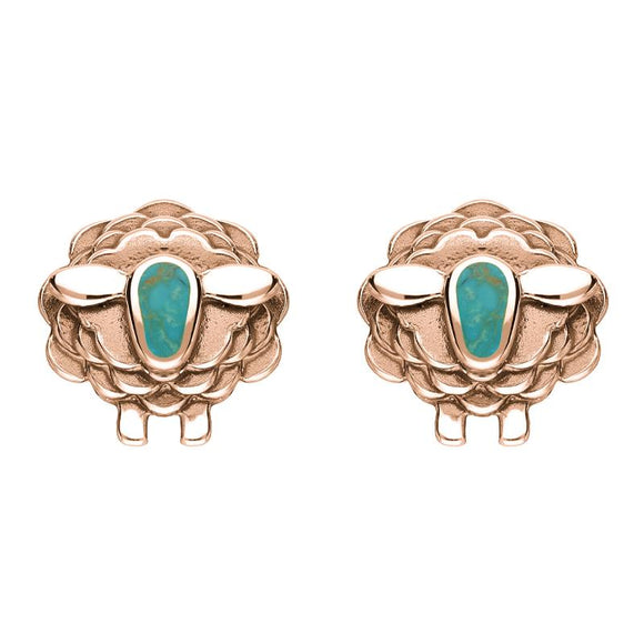 9ct Rose Gold Turquoise Sheep Stud Earrings, E2530.